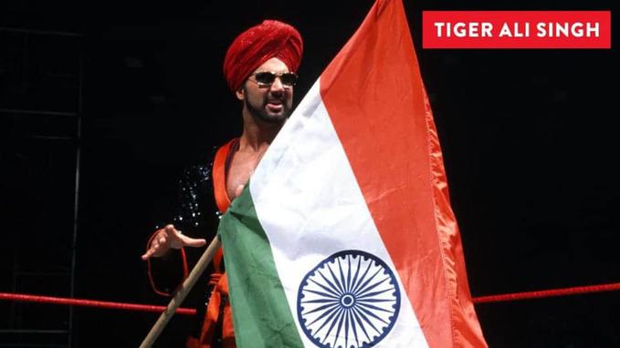 Tiger Ali Singh holding indian flag
